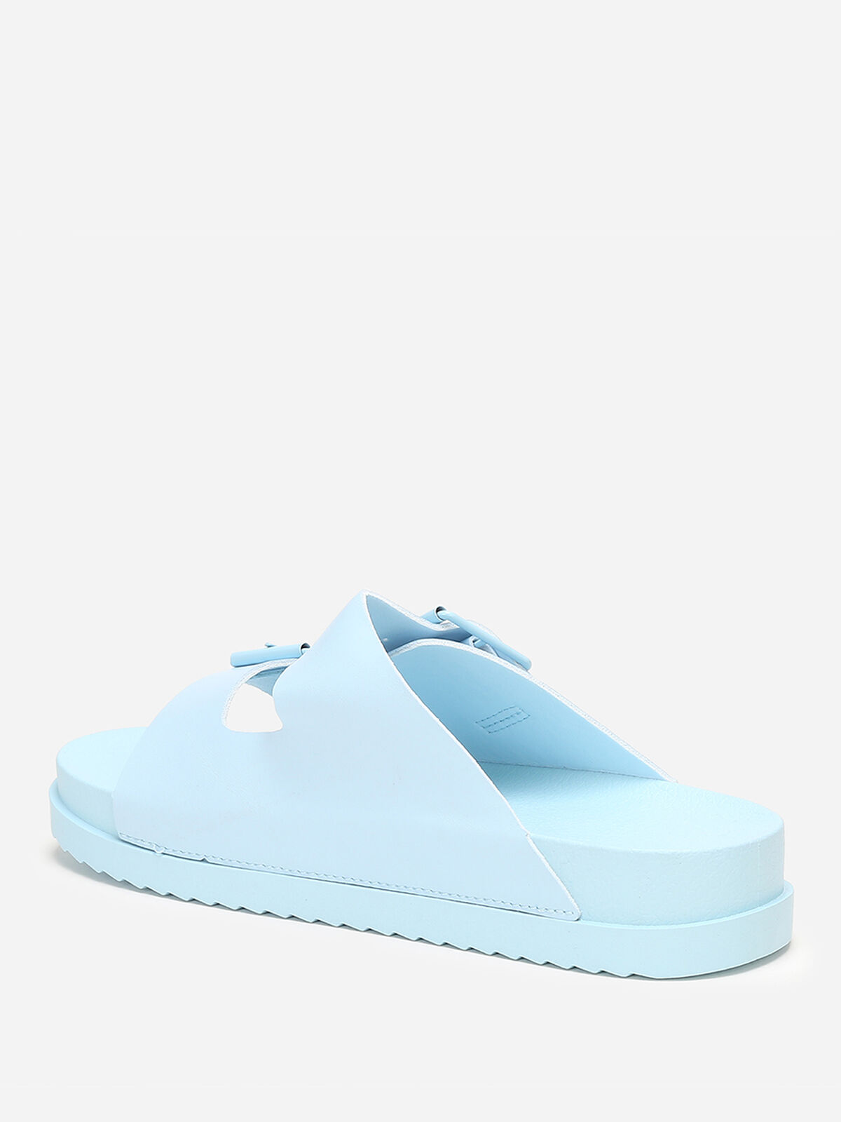 Mules crantées en simili à double brides- Bleu clair