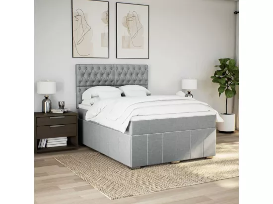 Sommier à lattes de lit avec matelas Gris clair 140x190cm Tissu