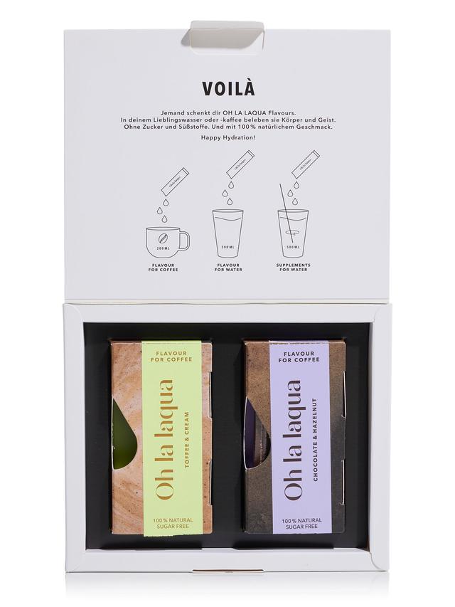 OH LA LAQUA Geschenkbox mit Kaffee Aromen Toffee & Sahne und Schokolade & Haselnuss, 20 Stickpacks
