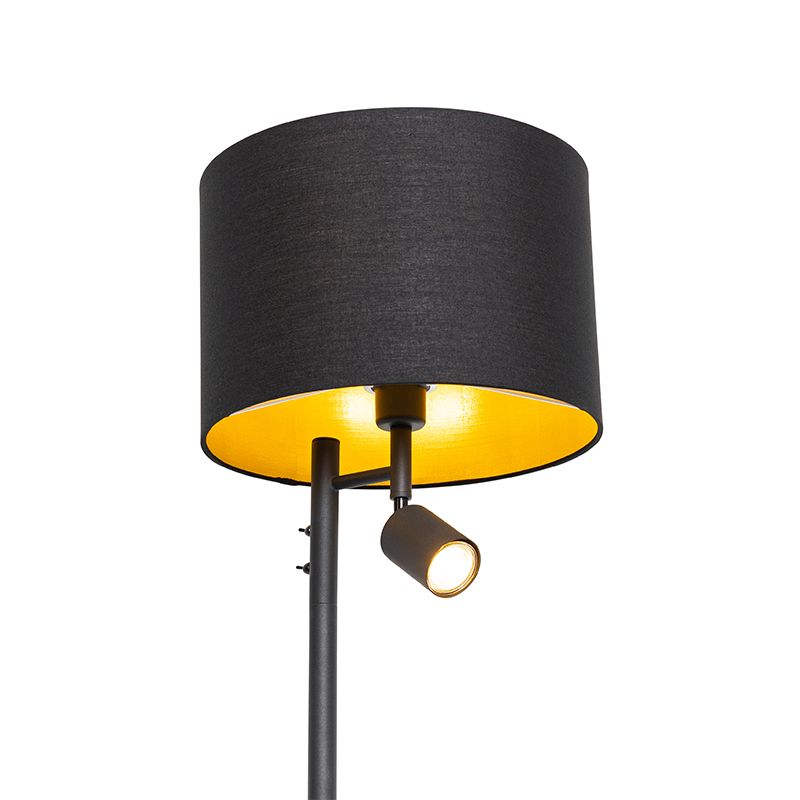Vloerlamp zwart met gouden binnenkant en leeslamp - Jelena