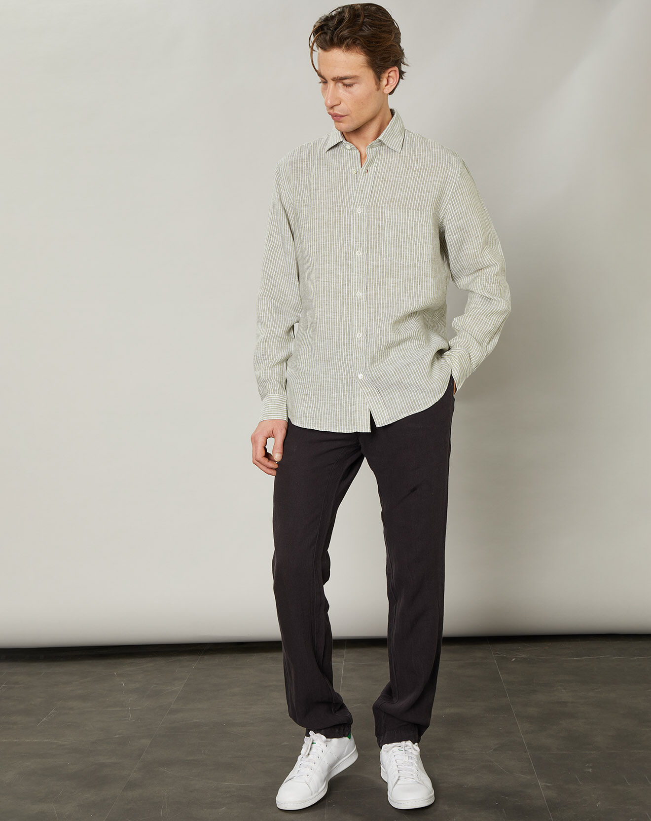Hartford Chemise regular 100% Lin Paul army