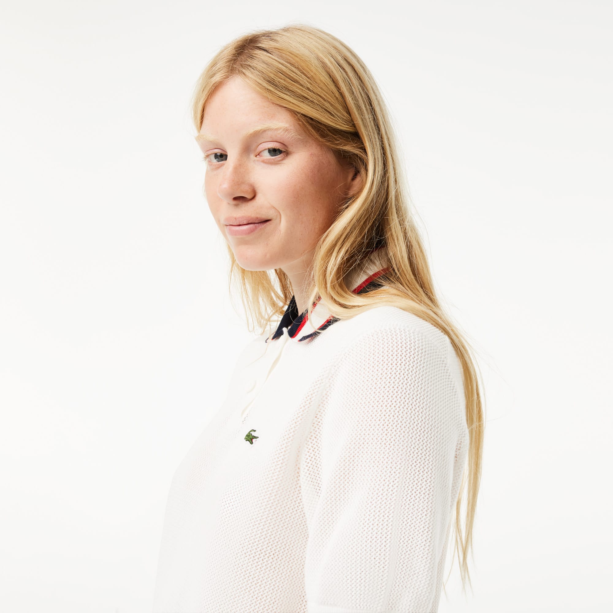 Pull col polo manches courtes en coton Pullovers - Blanc - Lacoste - Femme