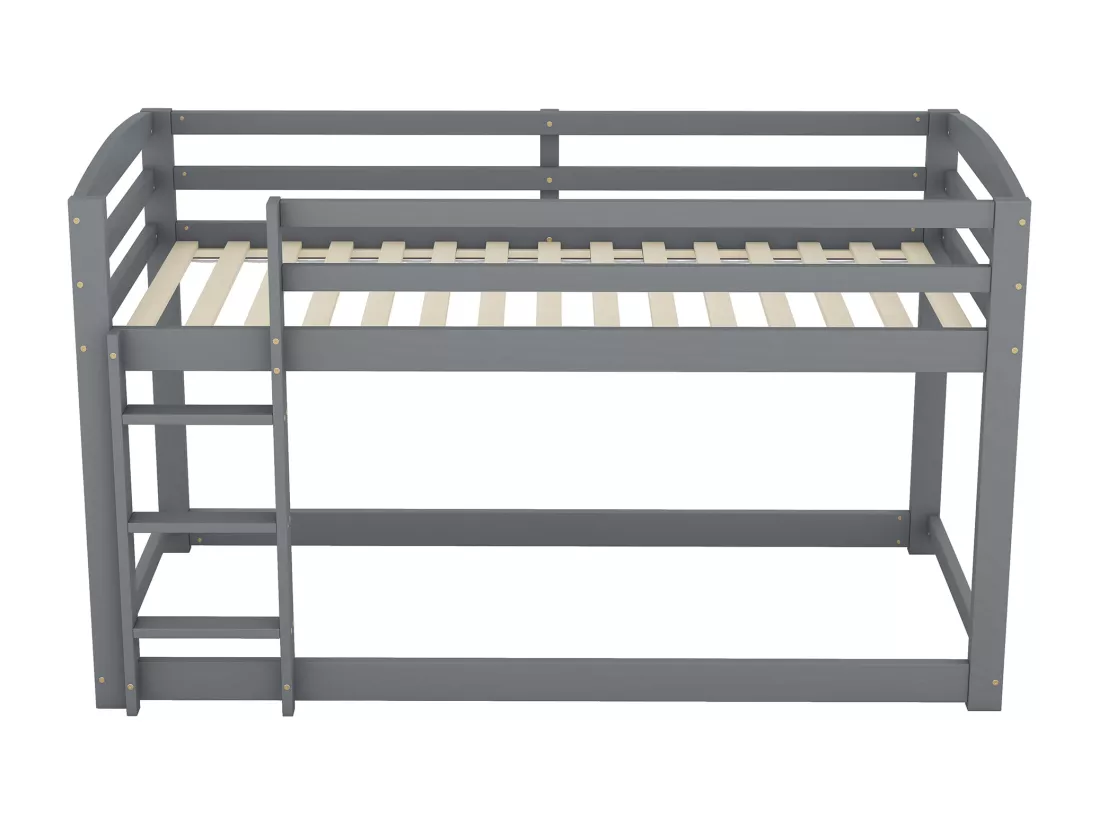 Lit superposé pour enfants et adolescents, structure en bois massif, montage facile, 90x200cm, gris