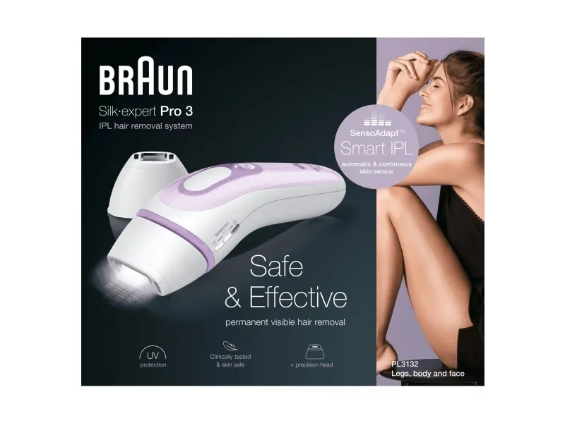 Braun Silk-expert Pro 3 PL3132 - Hårfjerningssystem - hvid/lilla - med Venus Divine barbermaskine