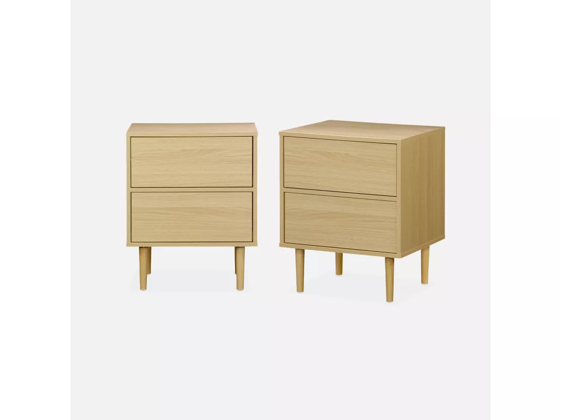 Lot de 2 tables de chevet décor bois naturel - Mika - 2 tiroirs - L 48 x l 40 x H 59cm