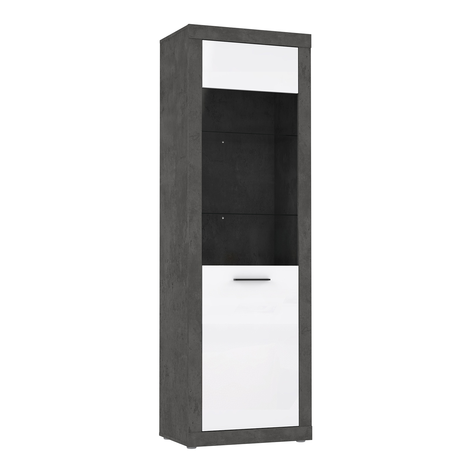 Standvitrine - Betonoptik - weiß - 197 cm hoch