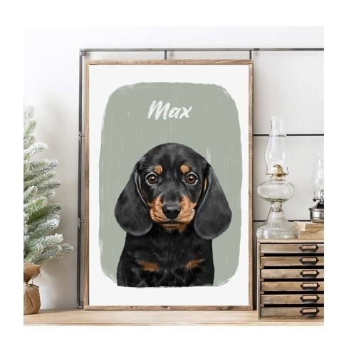 Mascochula max retrato digital realista personalizado do seu animal de estimação verde-oliva