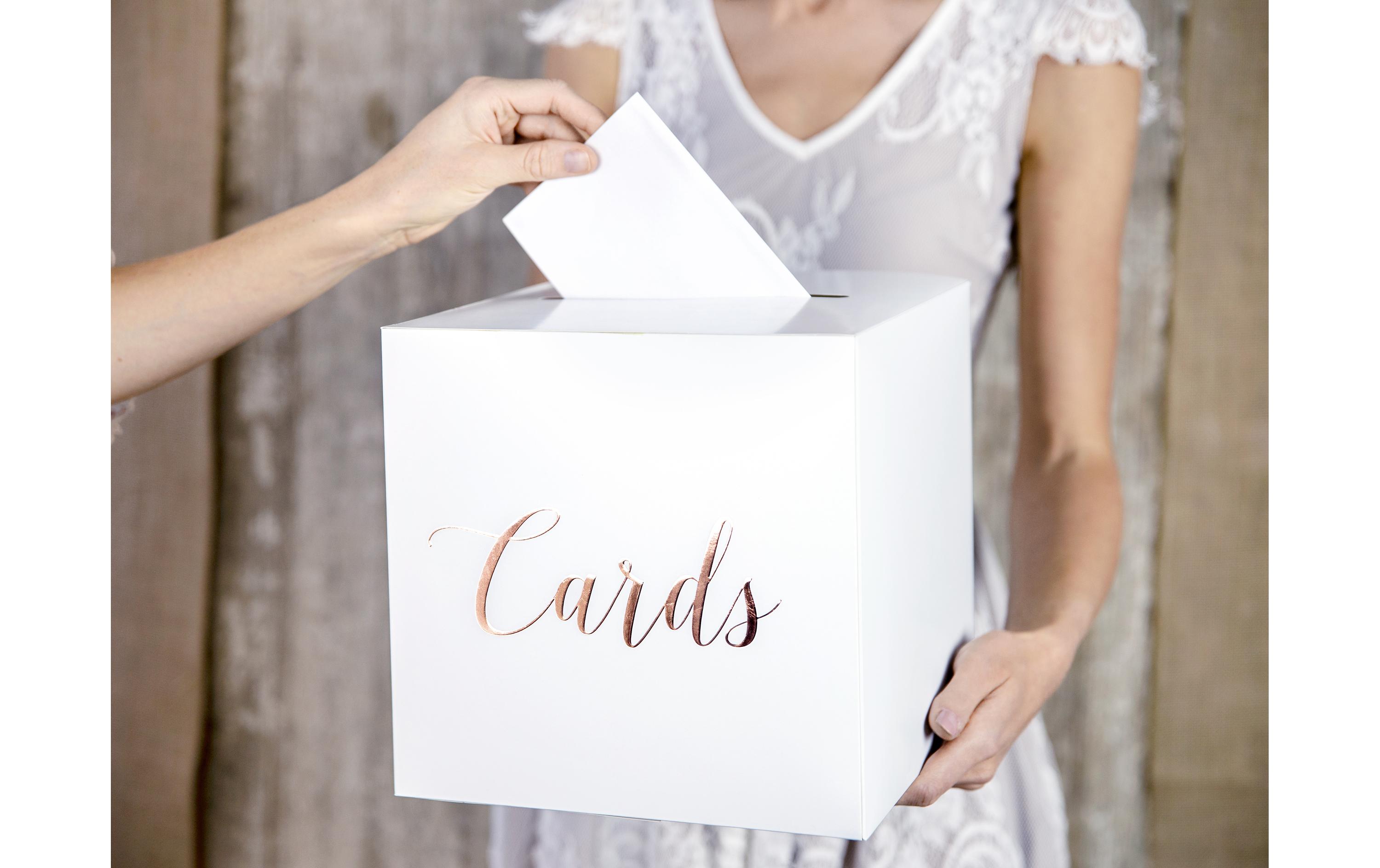 Hochzeitsaccessoire Kartenbox 24 x 24 cm, Weiss/RosegoldBox für Karten mit Glückwünschen für das Brautpaar von der Hochzeit
