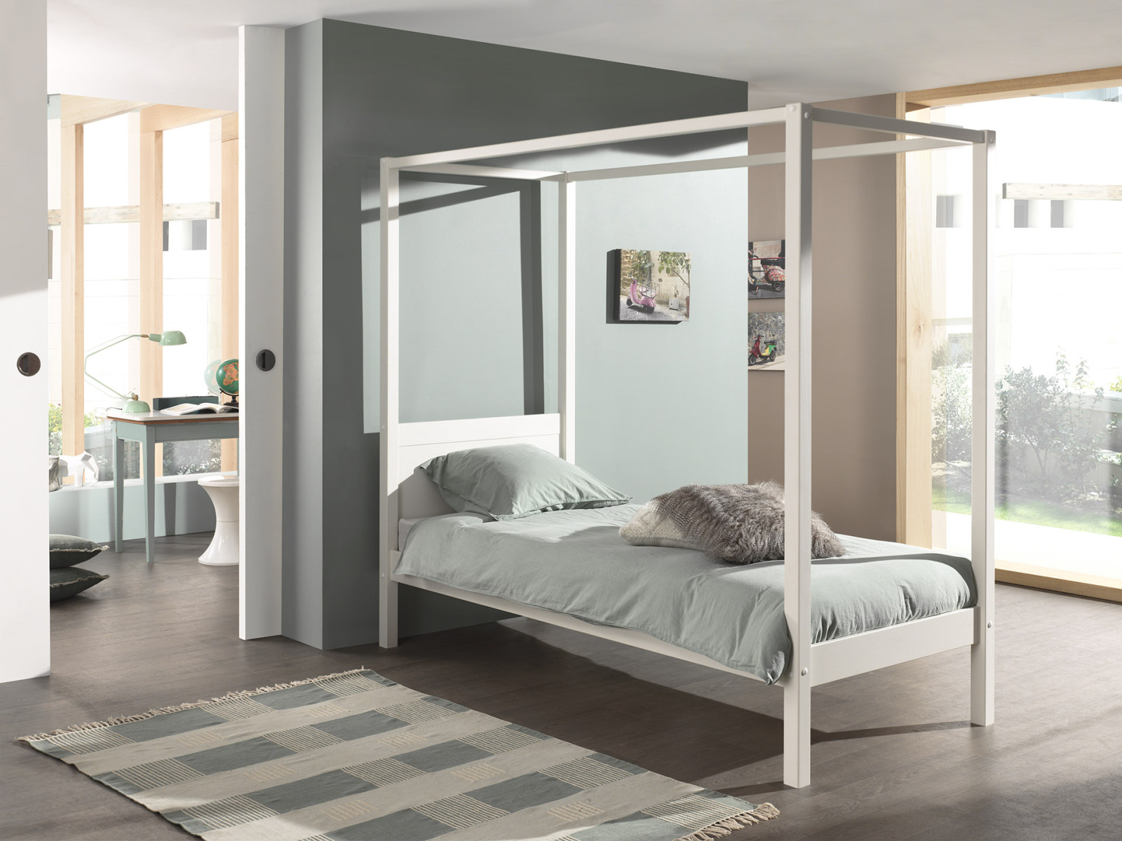 Himmelbett - weiß - Massivholz - 90x200 cm