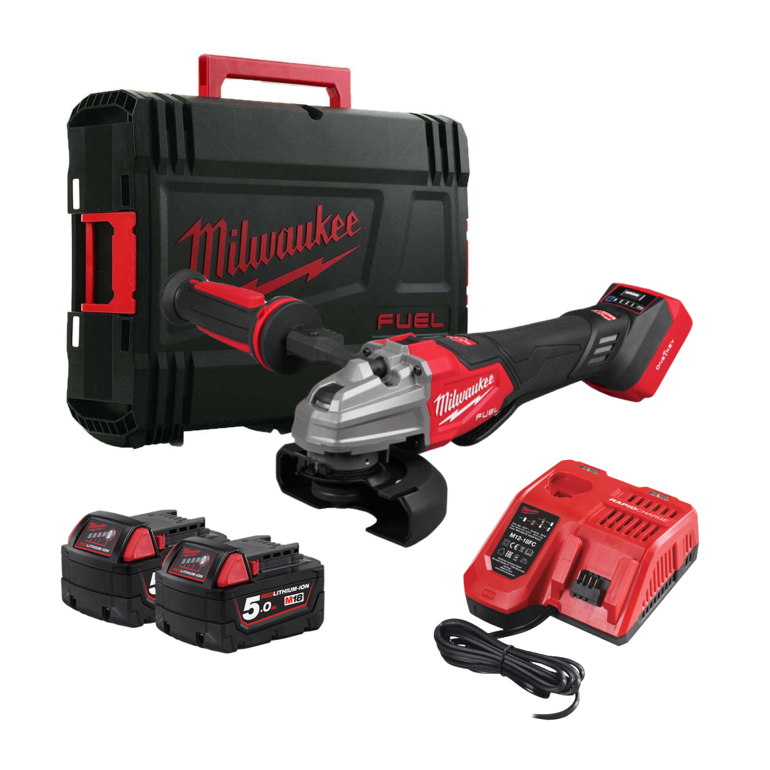 Milwaukee M18 FSAGSVO125X-502X 18V Li-ion haakse slijper (2x 5.0AH accu) set in HD Box - 125mm
