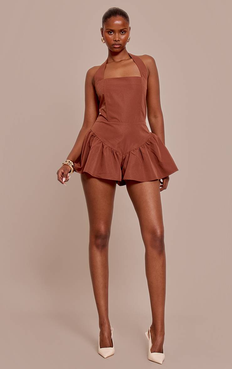 Chocolat Combishort Fluide À Col Licou Et Taille Basse