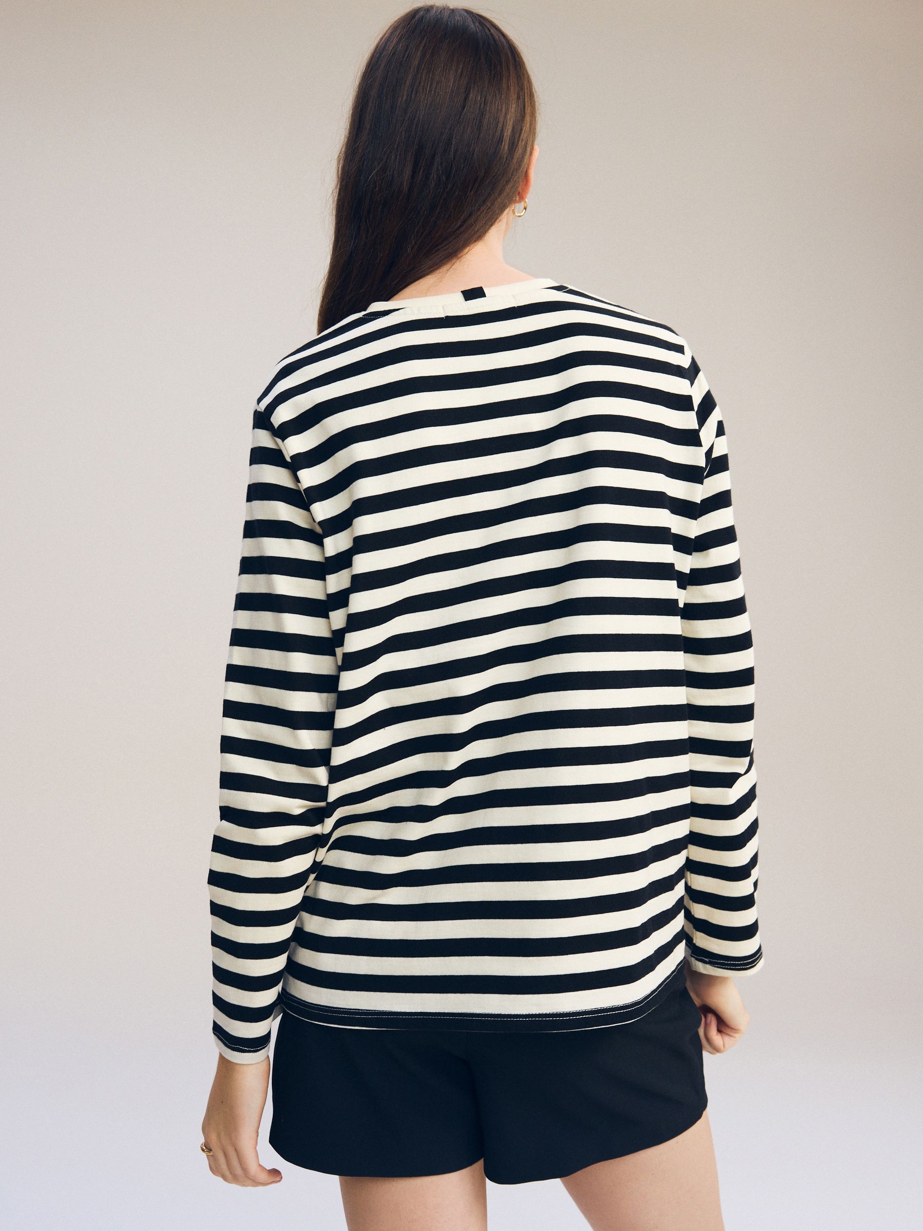 Zwart/ecru gestreept - Dik T-shirt met lange mouwen en ronde hals