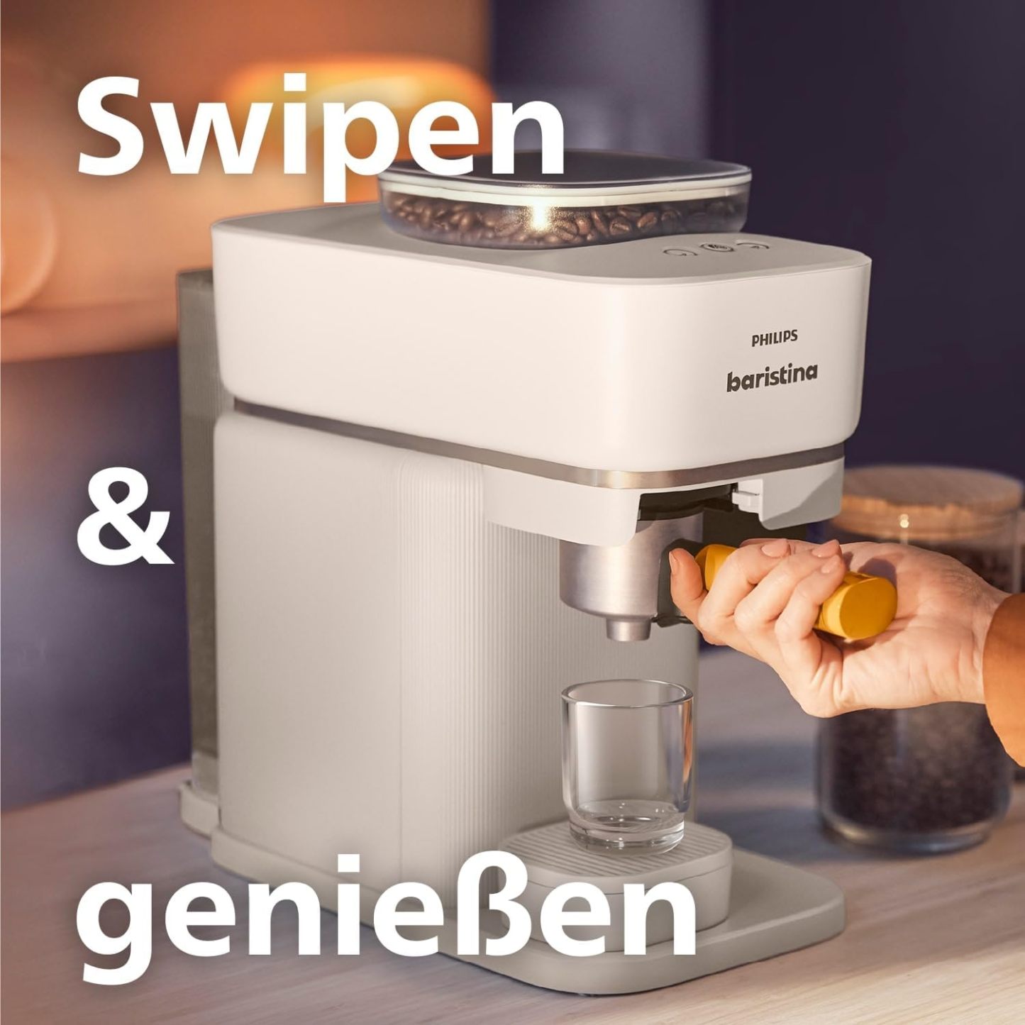 Philips Baristina Espressomaschine - Real Espresso- made simple. Kompakte Kaffeemaschine- Naturweiß mit weißem Siebträger- 16-bar-Pumpendruck- automatisches Mahlwerk- Cafe Crema (BAR300/00)