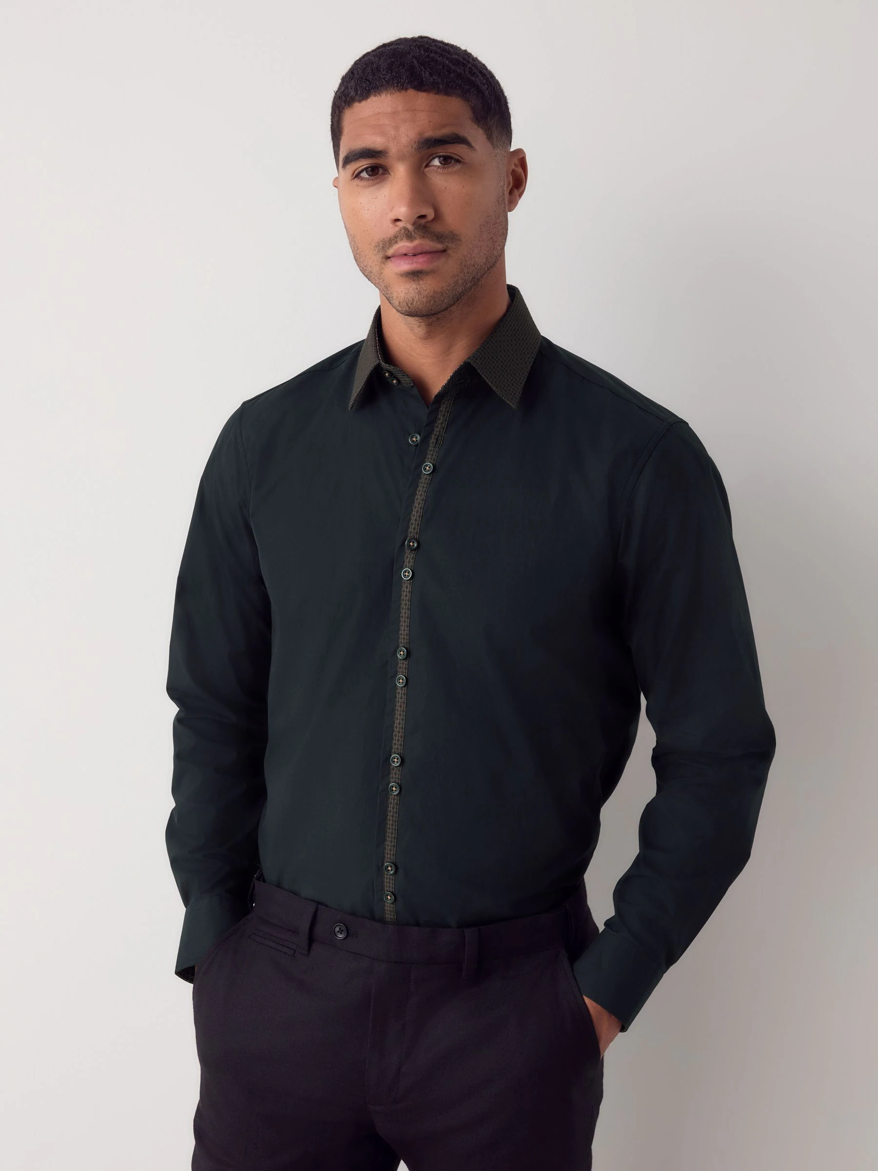 Zwart/goudkleurige kraag - Smart Trimmed Long Sleeve Party Shirt