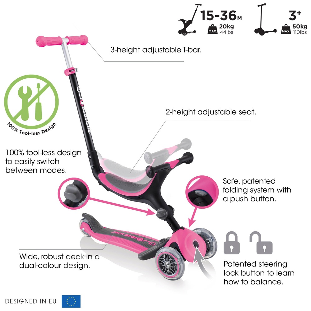 Globber GO UP FOLDABLE PLUS Tiefrosa Scooter