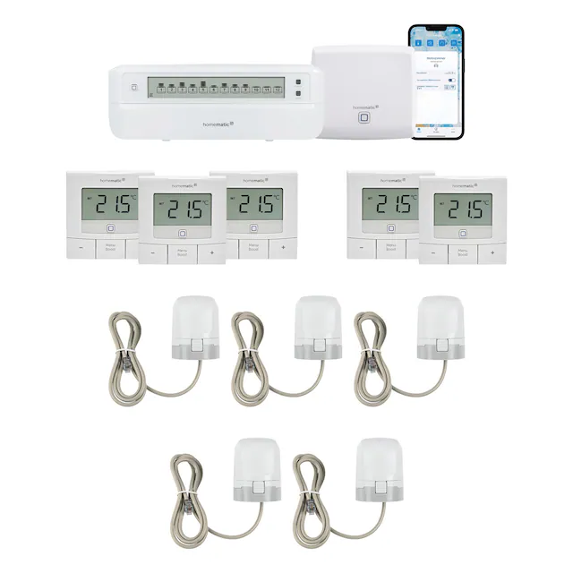 Homematic IP Smart-Home-Zubehör »Starter Bundle Fussbodenheizung« Smart Home Fussbodenheizung für 5 Räume mit WTH-B