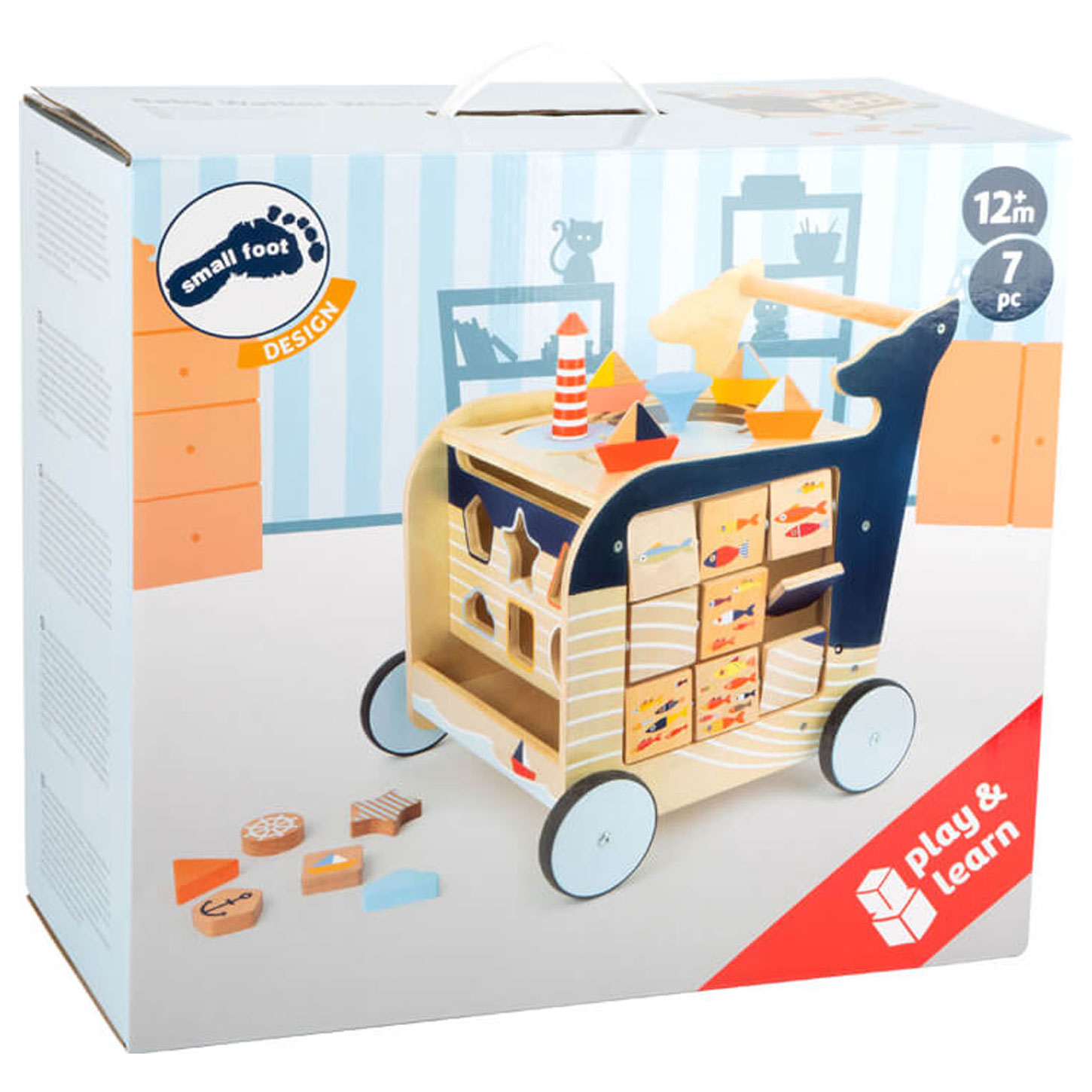 Small Foot-Houten Activiteiten Loopwagen Walvis