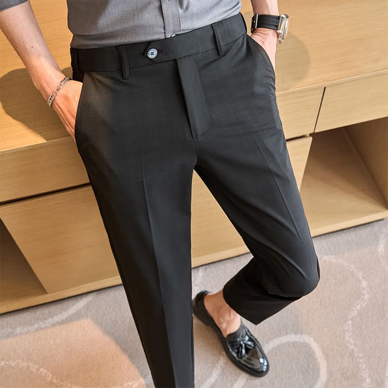Bay Go Mall - Geruite cropped taps toelopende pantalon met middelhoge taille