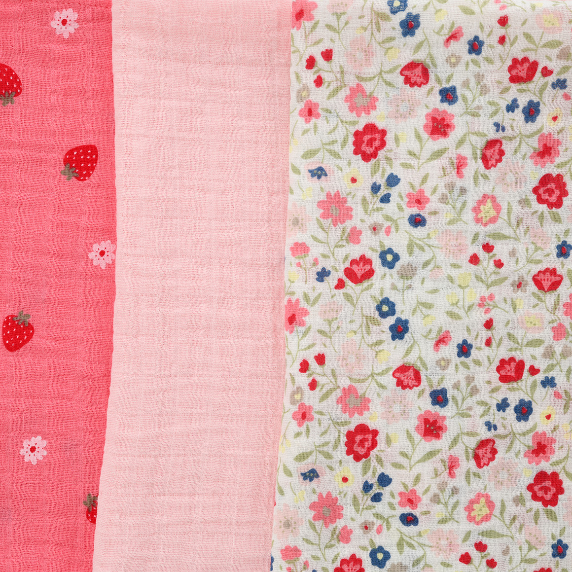 Topomini 3 Musselintücher mit verschiedenen Motiven rosa / weiss / pink