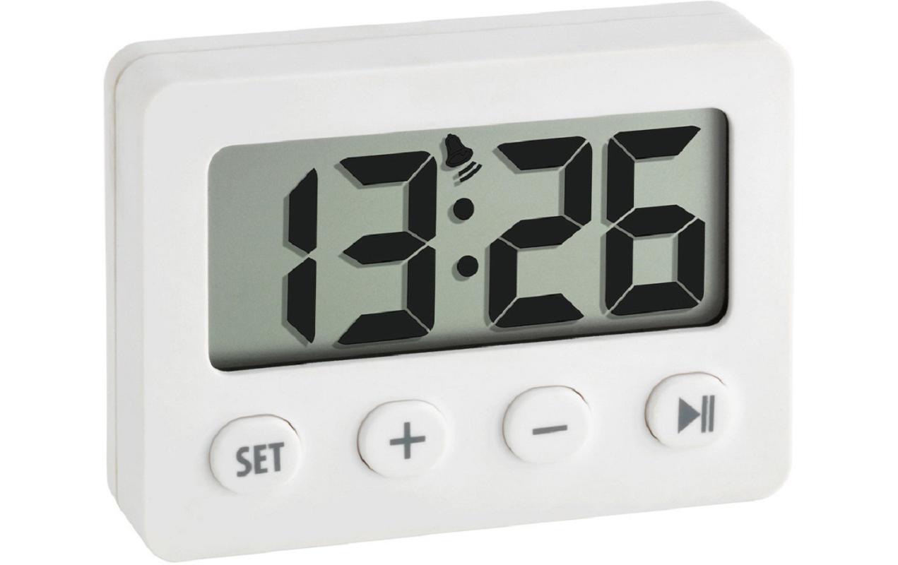 Digitalwecker mit griffiger Gummibeschichtung, WeissWecker mit ansteigendem Alarmton