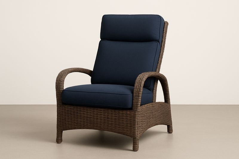 Gartensessel Polyrattan Braun Dunkelblau Kissen