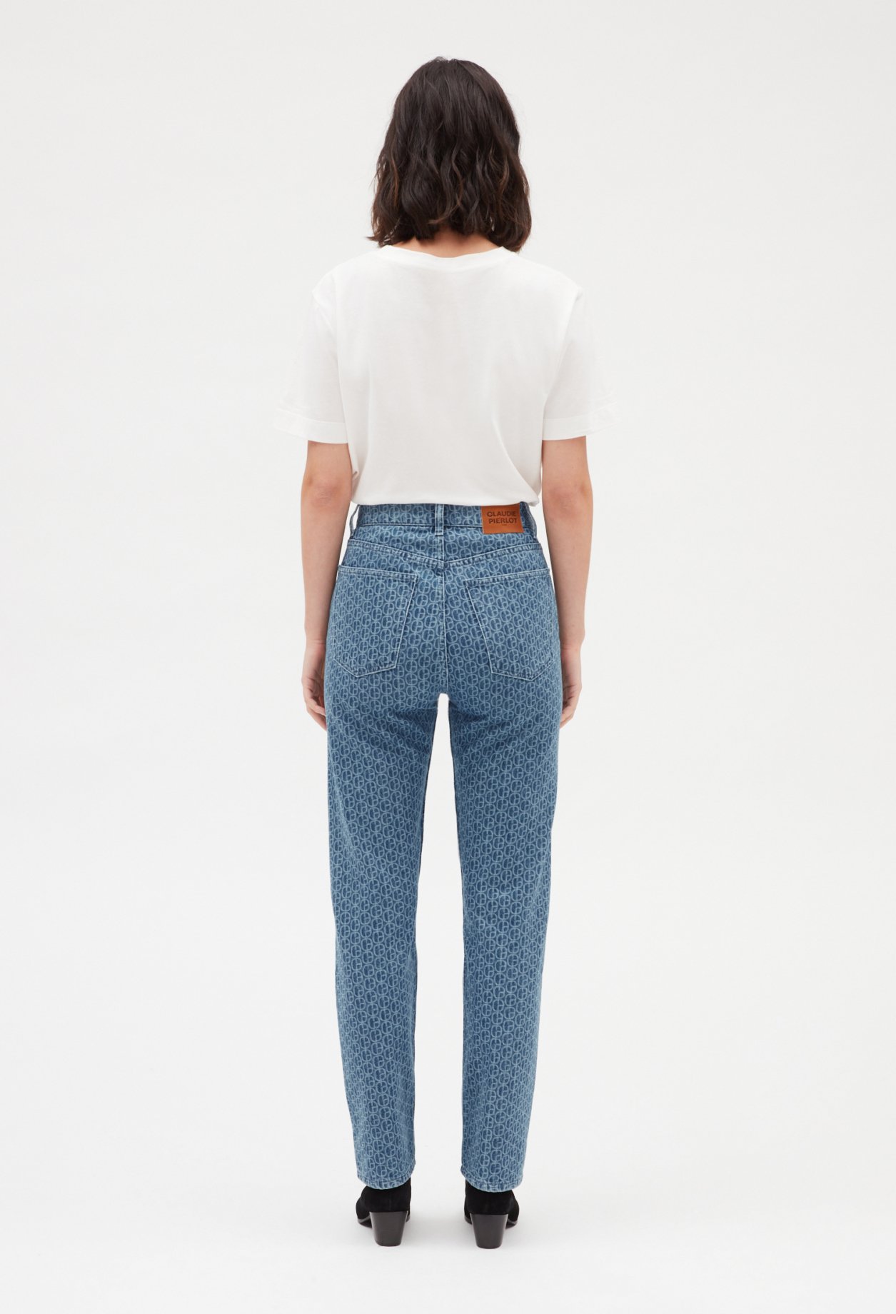Jean droit monogramme bleu delave