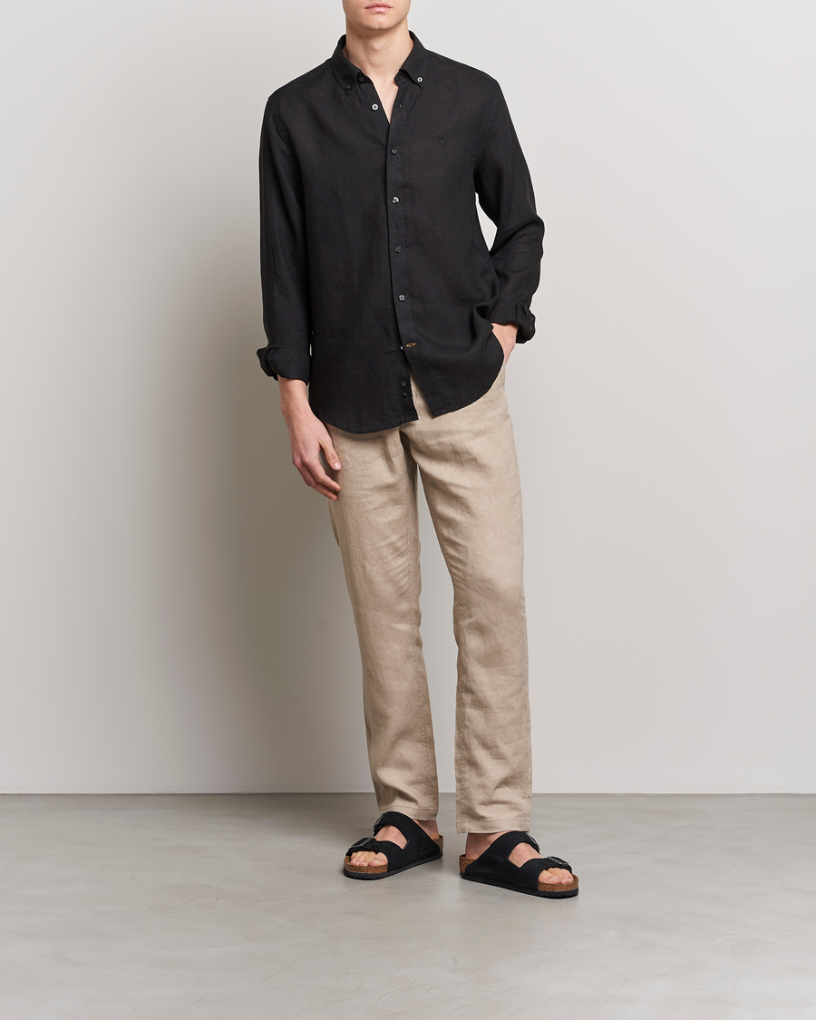 Morris Douglas Linen Button Down Shirt Black
