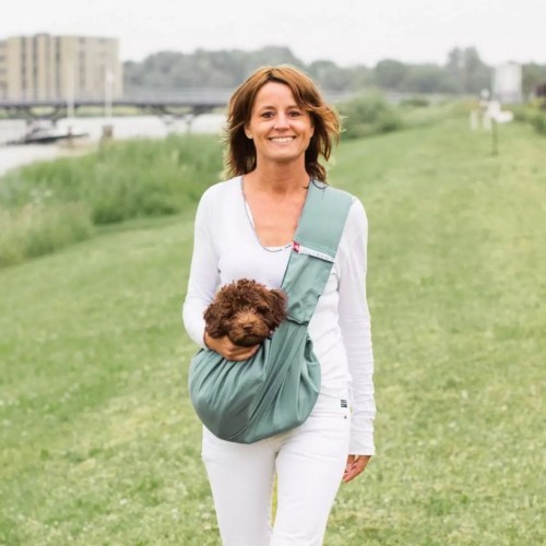 Bolsa de transporte para animais de estimação em lona, verde.