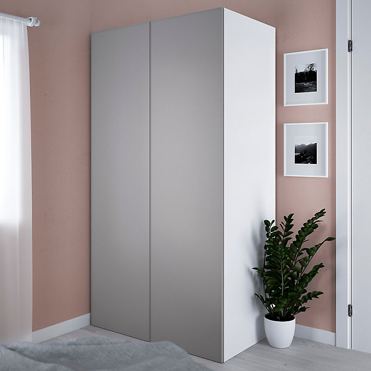 Armoire penderie blanche portes battantes gris clair mat GoodHome Atomia H. 187,5 x L. 100 x P. 60 cm