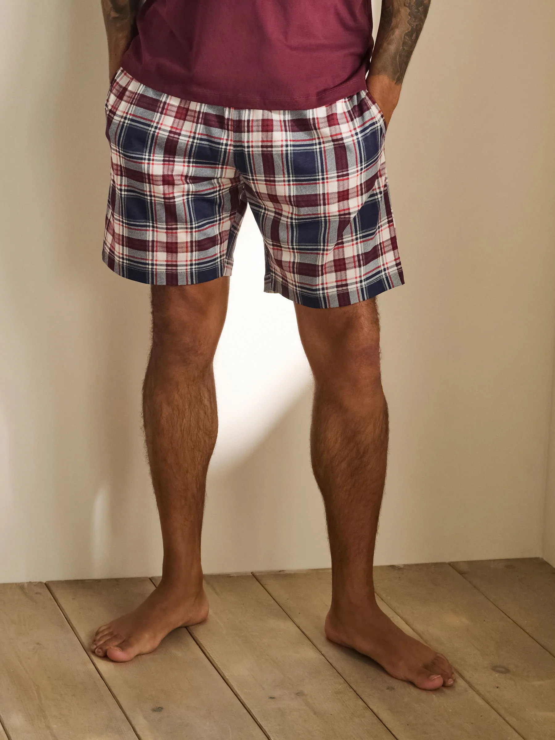 Rood/ecru - Geruite jersey korte pyjama's Set