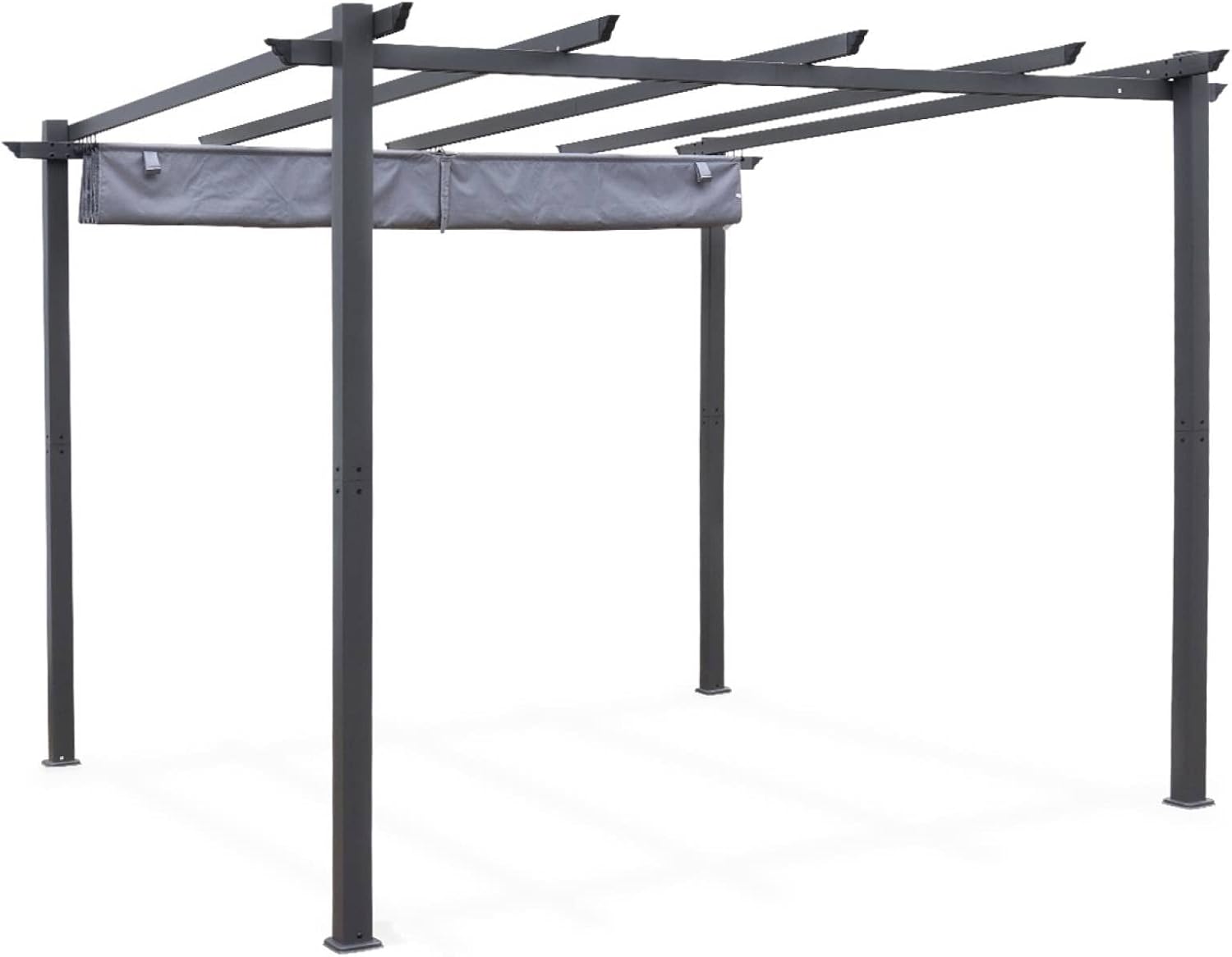 Alice's Garden - Pergola aus Aluminium - 3 x 3 m - Grauer Stoff - Ideale Laube für Ihre Terrasse, einziehbares Dach, Schiebetuch, Aluminiumstruktur - Isla