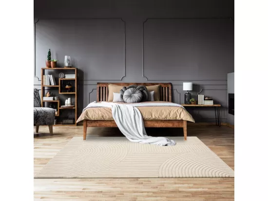 tapis salon Ø200cm tissé crème rond motif simple CERNAN