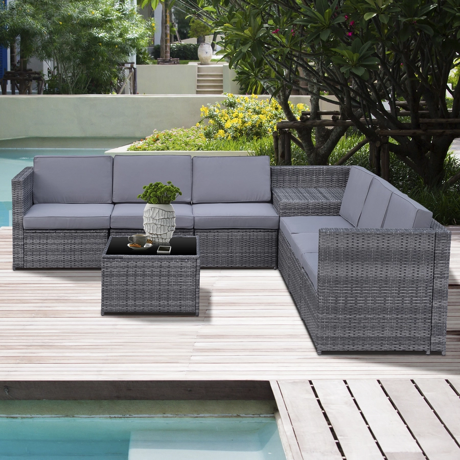 Outsunny Polyrattan Gartengarnitur als 8-teiliges Set grau