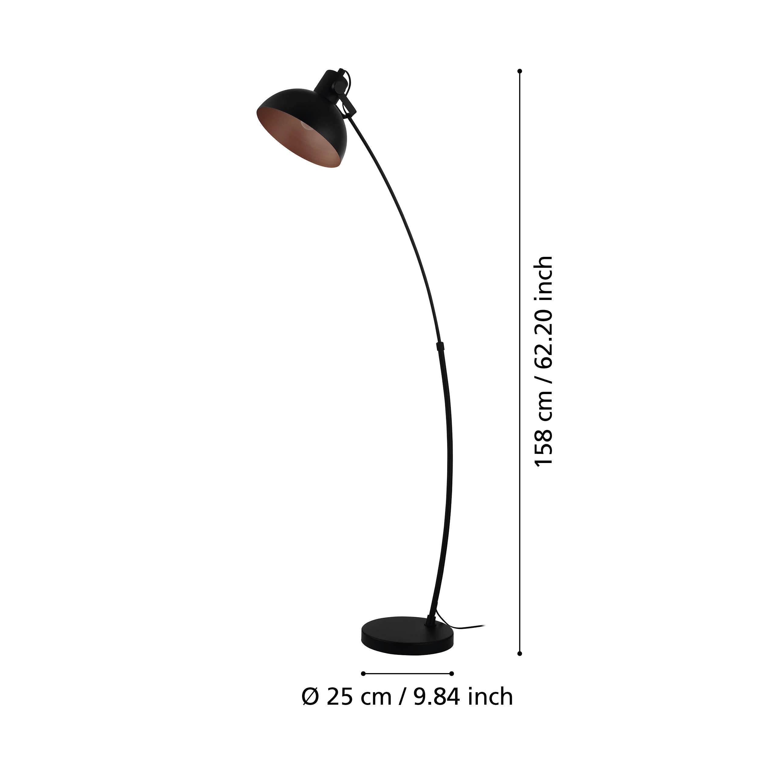 EGLO Jaafra Vloerlamp - E27 - 158 cm - Zwart|Koper