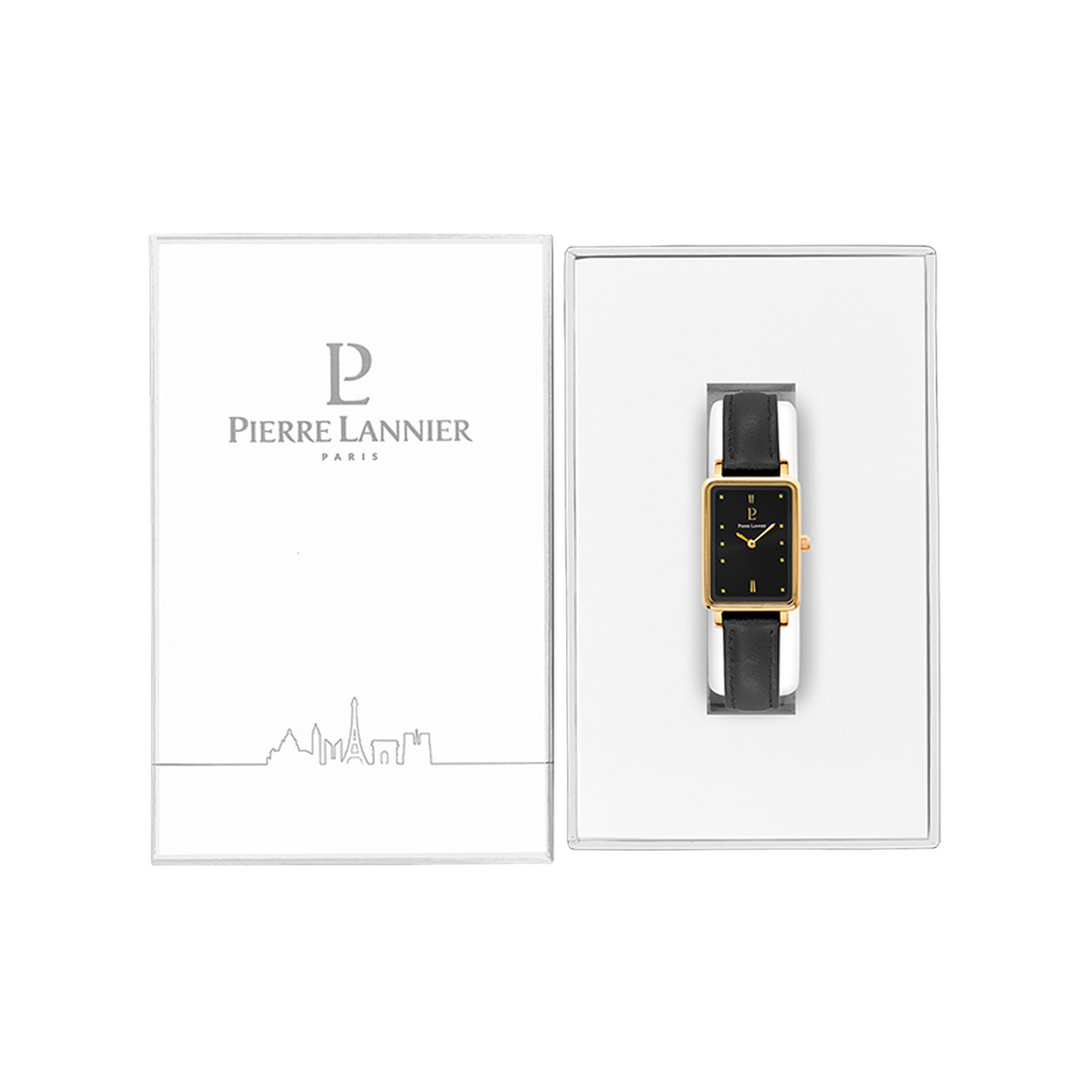Montre PIERRE LANNIER Ariane acier doré femme bracelet cuir noir