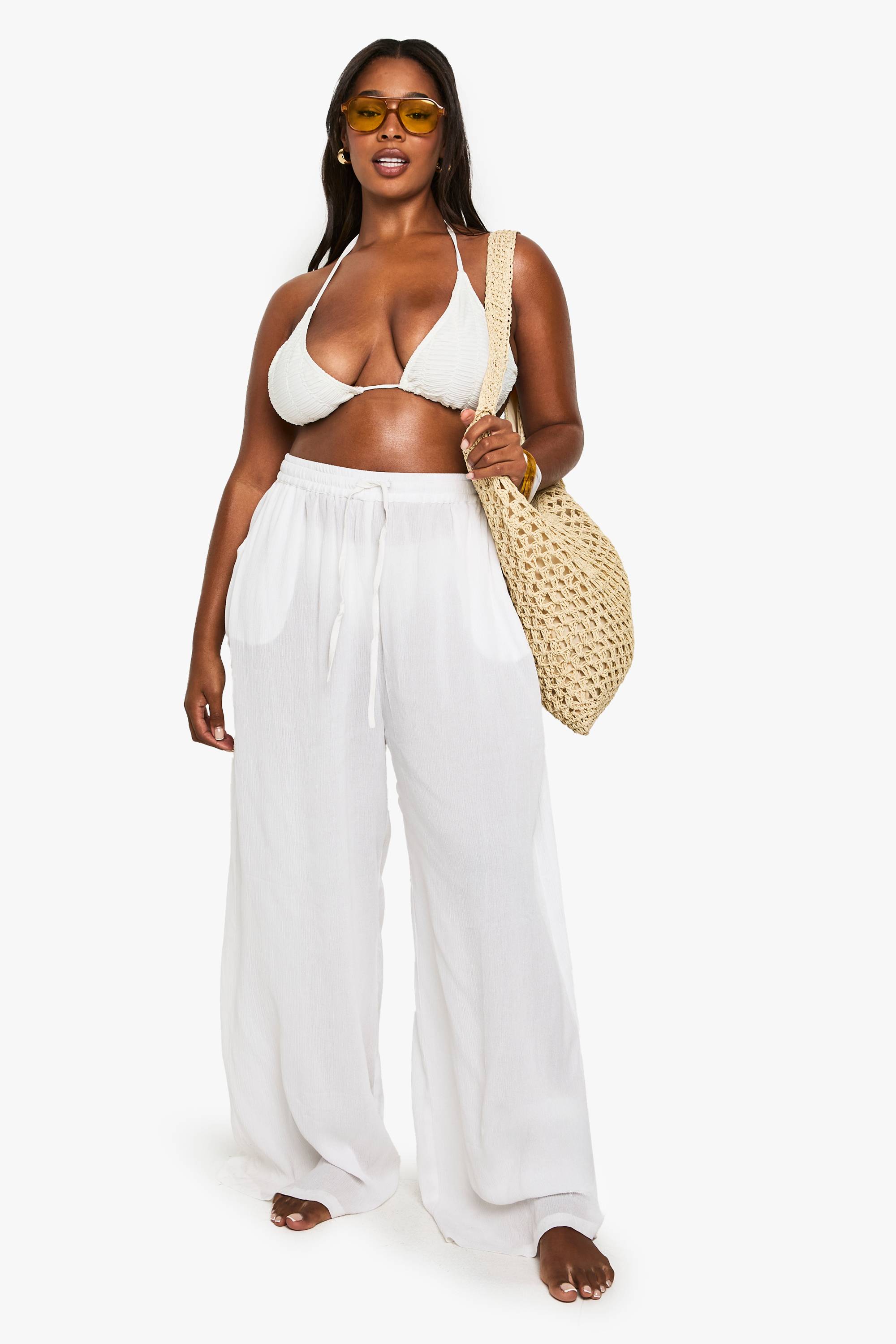 boohoo Plus Beachwear Essentials Pantalon à Jambe Larges