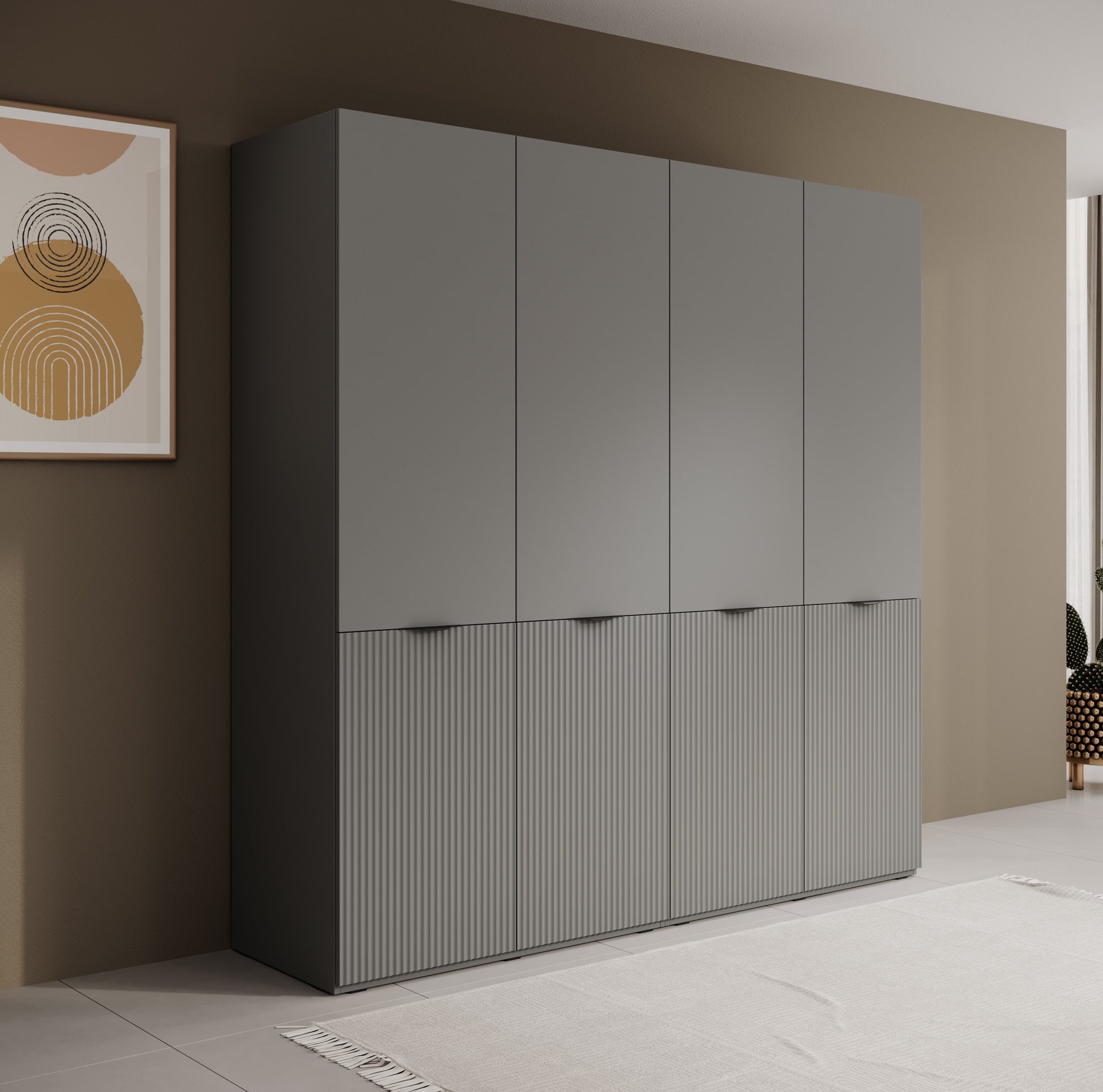Shelton - Kledingkast 4-deurs - Grijs - 202x51x200 cm