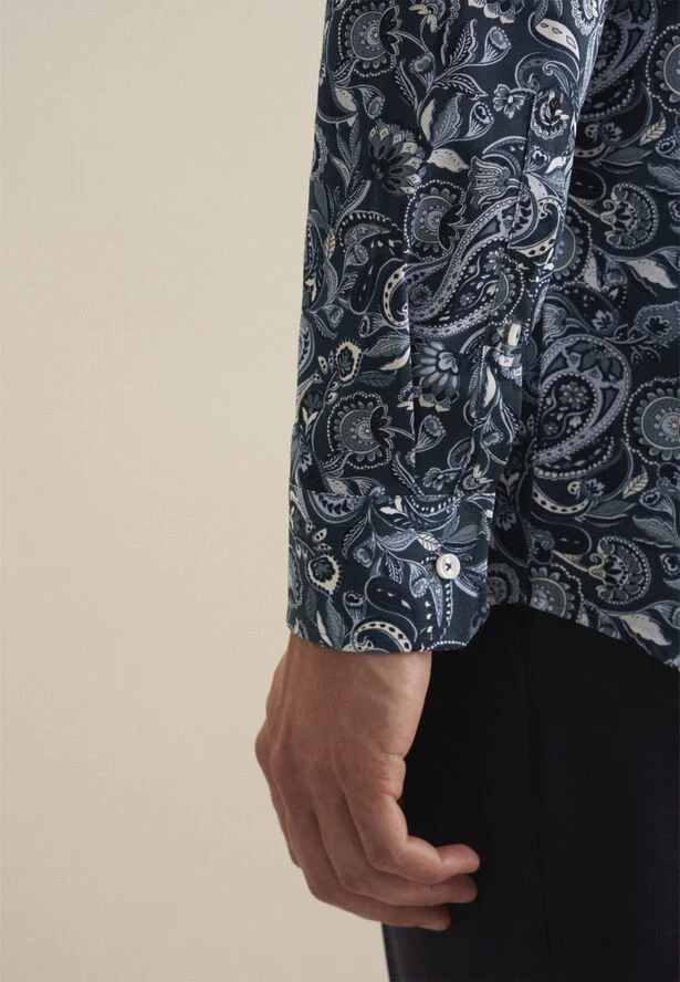 Seidensticker Business Shirt Regular Long sleeve Kent-Collar Print Turquoise