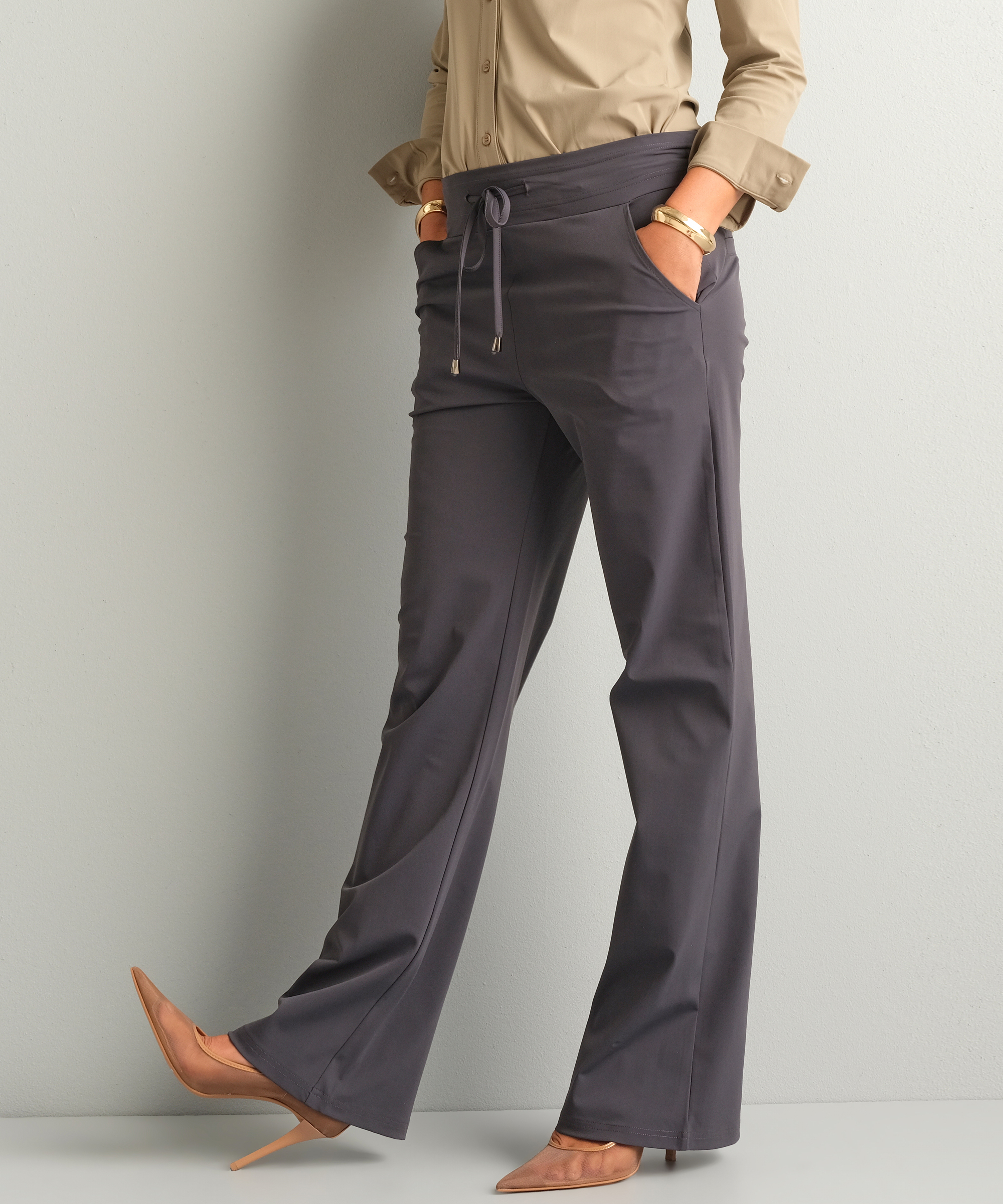 wide fit broek travelstof