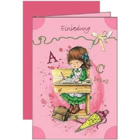 Roth Einladung Schulanfang mit nostalgischem Mädchenmotiv, 5 Stück