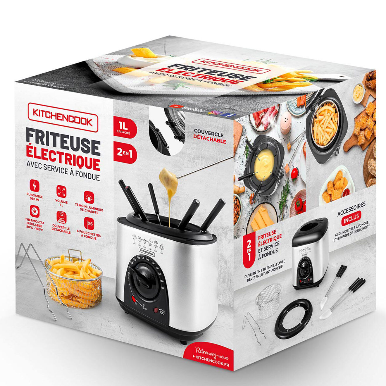 Kitchencook Friteuse électrique avec service à fondue grise - 1 L