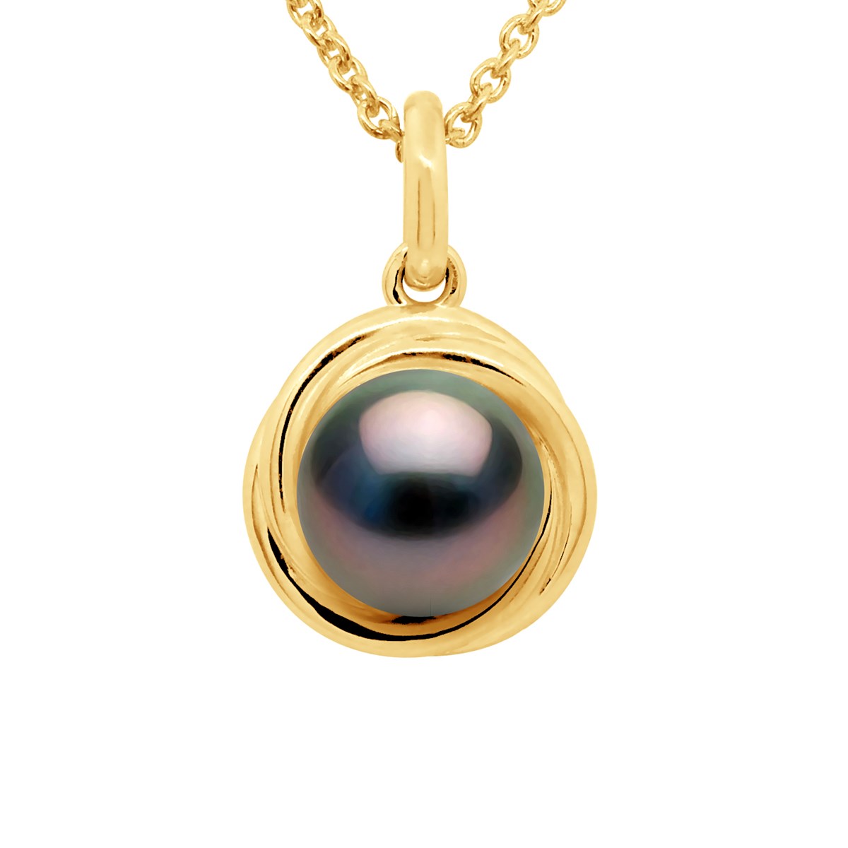 Pendentif Or Jaune - Véritable Perle de Culture de Tahiti Ronde 8-9 mm