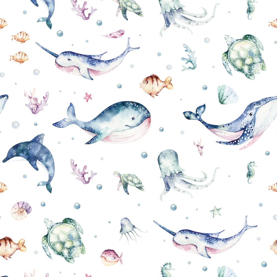 Nikima Geschenkpapier 5 Bögen Meerestiere bunt Aquarell – 1,60€qm Größe: - 84,1 x 59,4 cm bunt