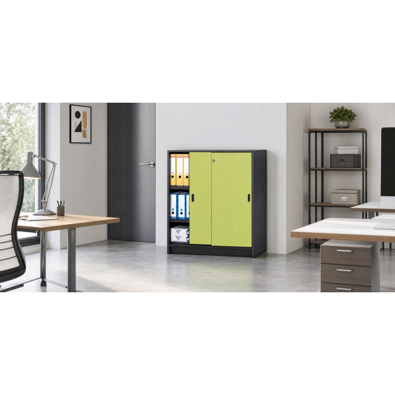Armoire Harmonie H 100 x L 90 x P 44 cm corps anthracite portes coulissantes couleur