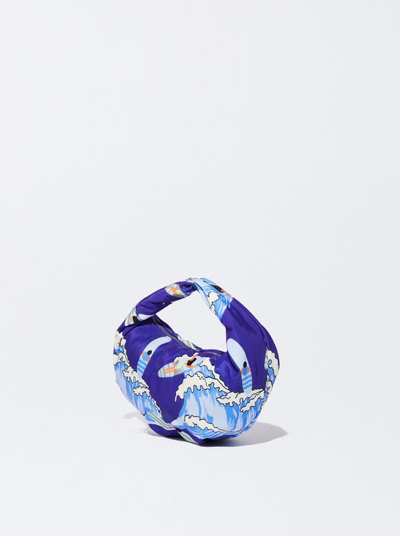 Bolsa de ombro em nylon estampado - Azul marinho