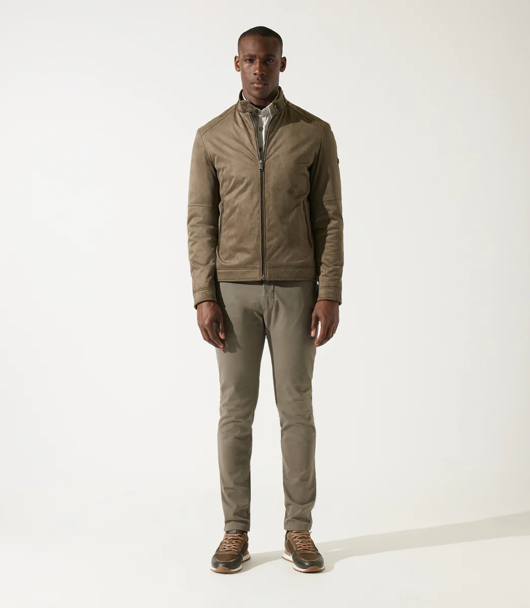 Blouson col officier en suède kaki MALWEN