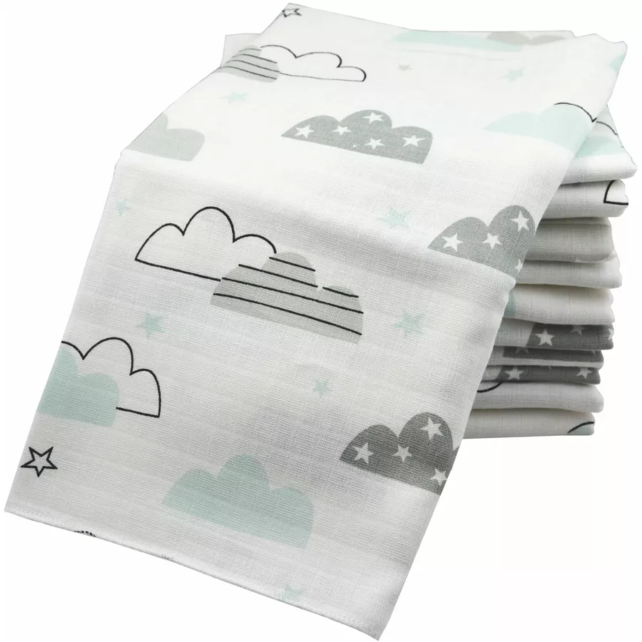 M.M.C. Mullwindel 10 PACK Spucktücher 80x70 cm Mulltücher 10 Wolken Mint