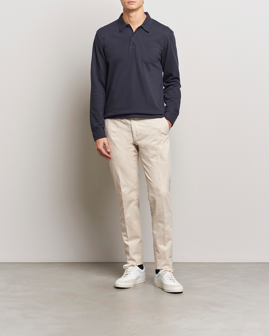 Sunspel Long Sleeve Riviera Polo Shirt Navy