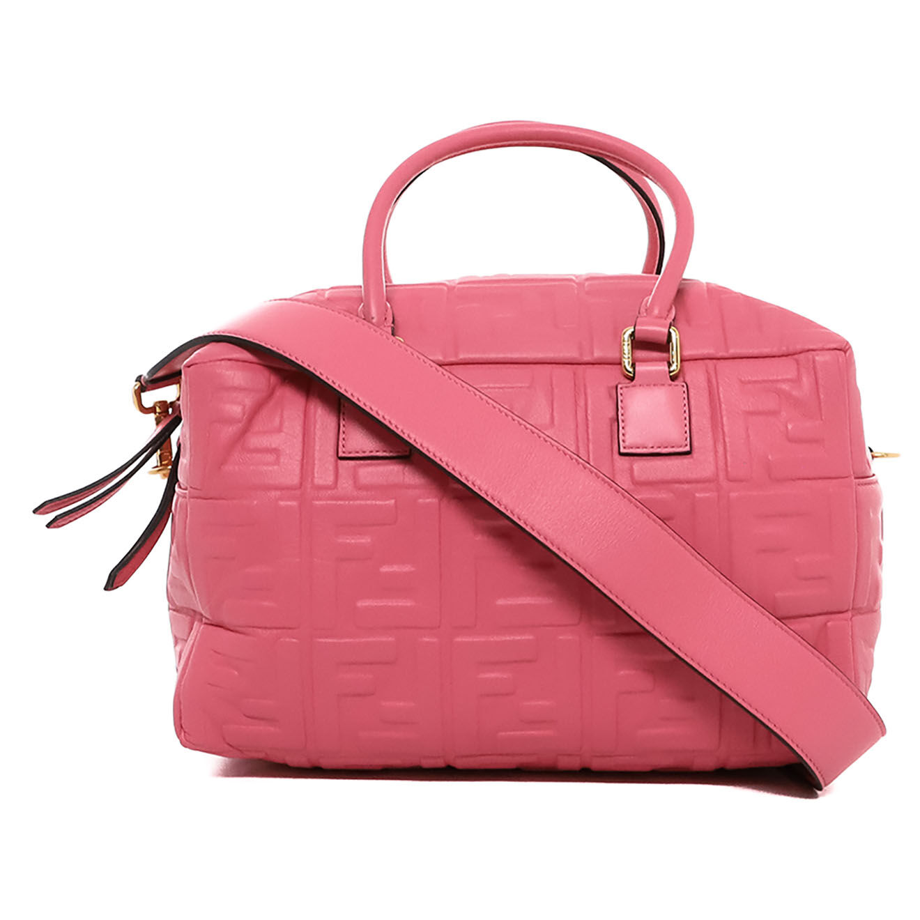 Fendi Sac à main Bauletto en Cuir embossé FF rose - Neuf avec étiquette - L.30 cm