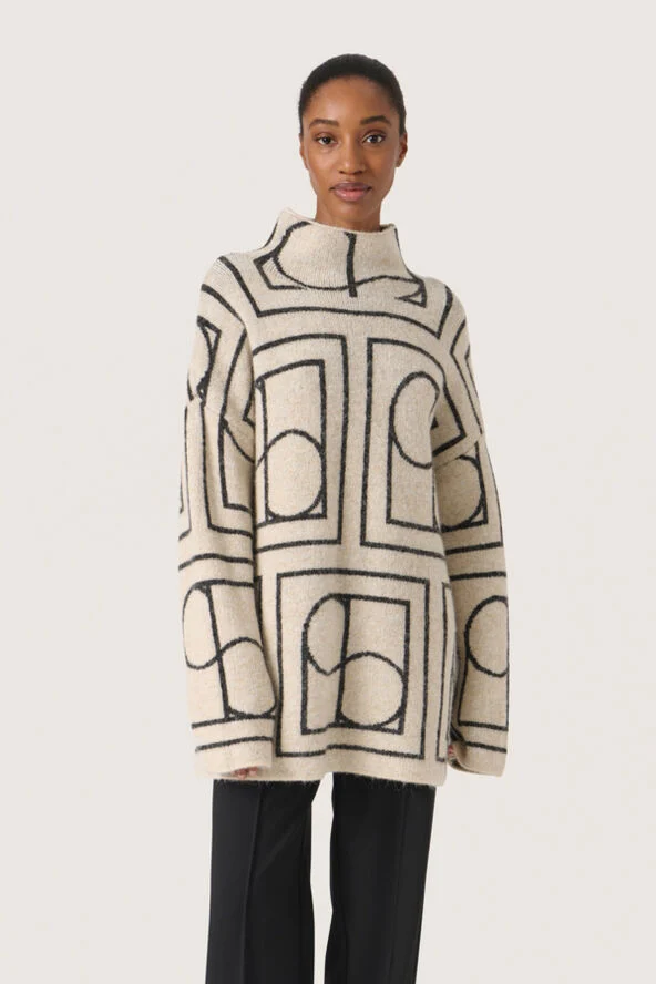 Soaked in Luxury SLHedaya Pullover Whisper white w black monogram